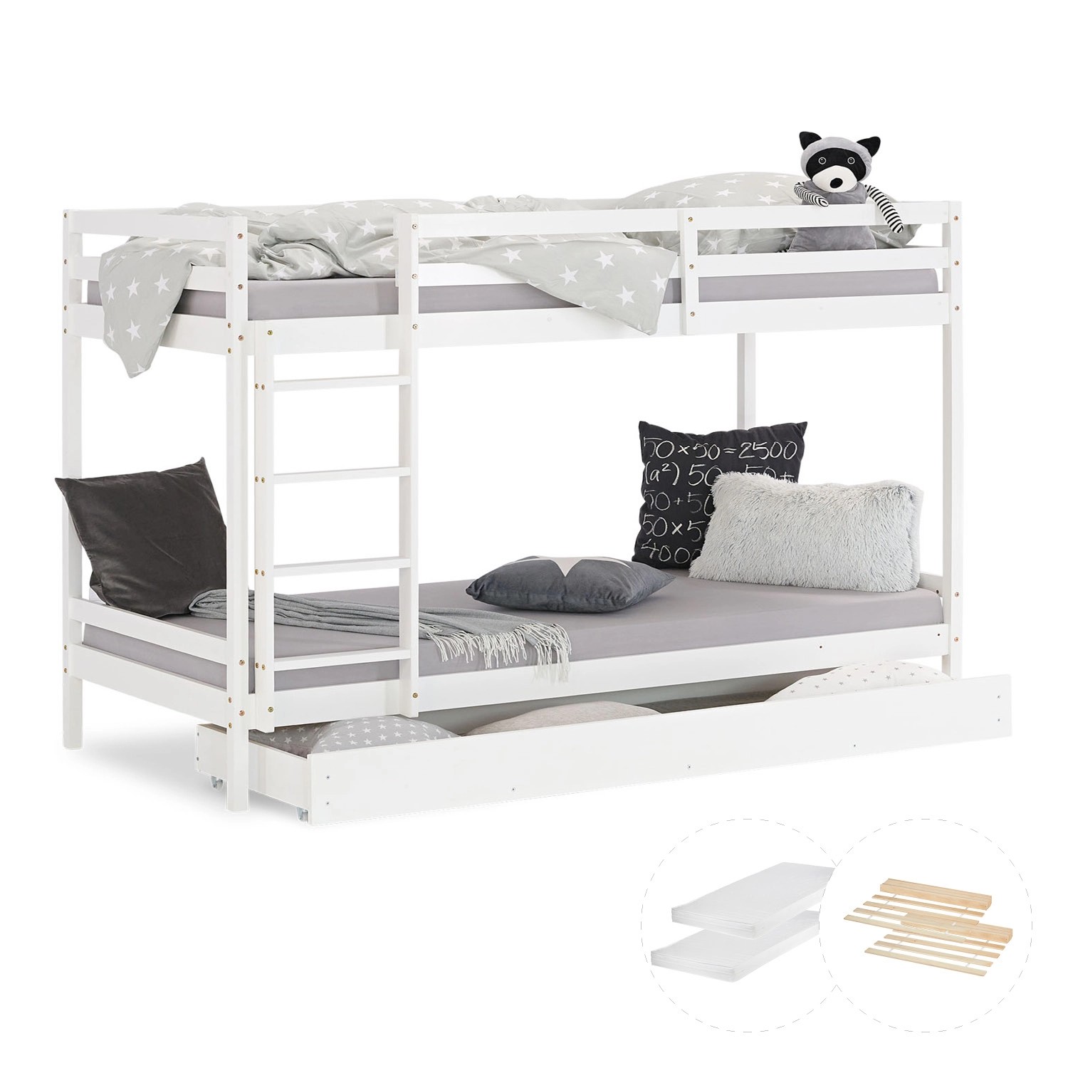 Homestyle4u Etagenbett in Weiß mit Matratze und Bettkasten 90x200 cm 2502 günstig online kaufen