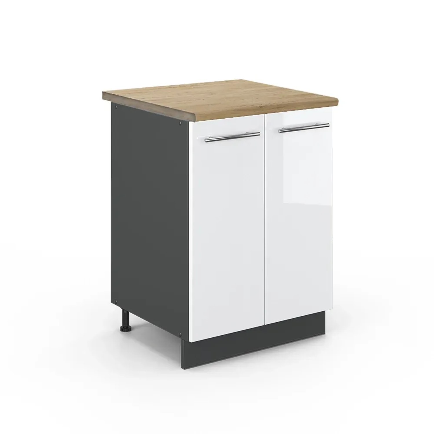 Vicco Küchenunterschrank Fame-Line Weiß Hochglanz/Anthrazit 60 cm AP Eiche