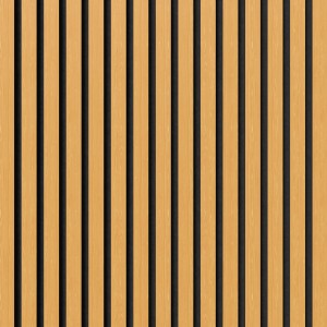 Akustikpaneel Muster Eiche Natur geölt, MDF Leisten auf schwarzem Filz für Wand- und Deckenverkleidung.