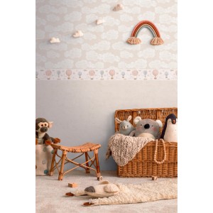 A.S. Creation Vlies-Bordüre mit Ballon-Motiv in Beige, Rosa und Blau für das Kinderzimmer.