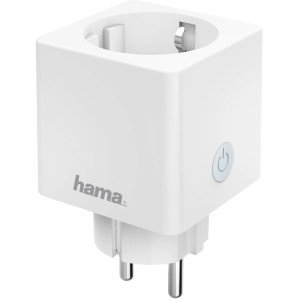 Weiße Hama WLAN-Steckdose Mini Smart Home, 3.680 W, 16 A. Kompaktes Design mit Ein/Aus-Schalter.
