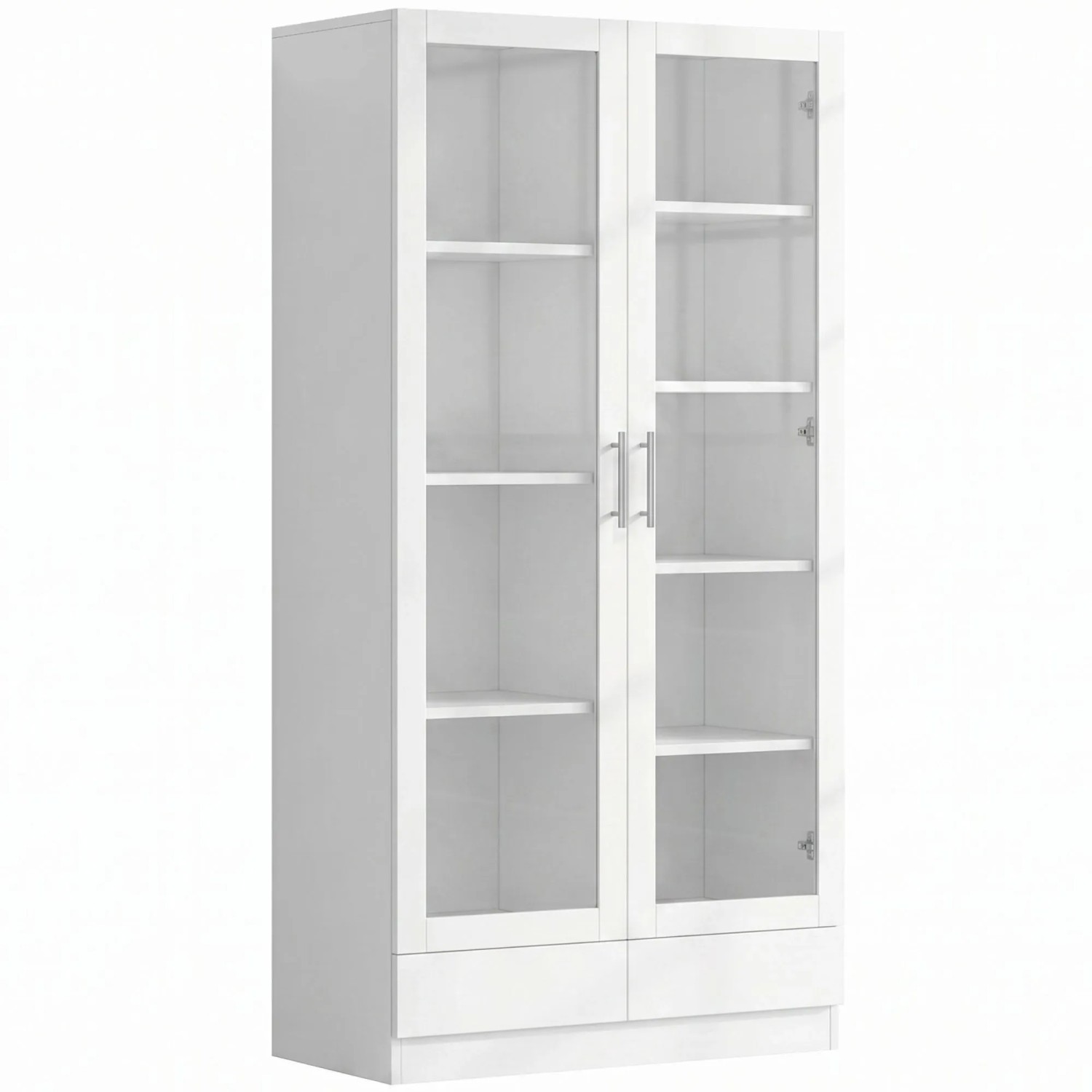 Merax Aktenschrank 80x40x160cm Glastüren Schubladen Weiß