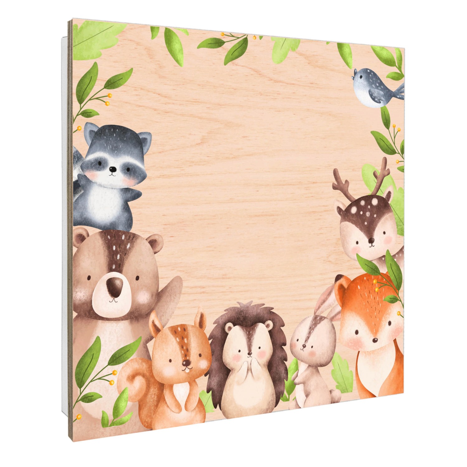 Banjado Schlüsselbox aus Holz, 30x30cm, mit Waldtierfreunde-Motiv auf der Front. Schlüsselkasten mit 50 Haken.