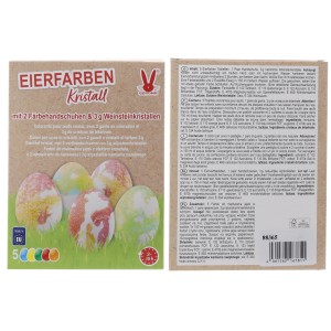 Eierfarben Kristall Set mit 5 Farben, Handschuhen und Weinsteinkristallen für glitzernde Ostereier.
