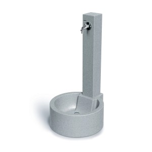 Arves Wasserzapfsäule Modern 2 grau mit integriertem Wasserhahn und rundem Becken für Garten.