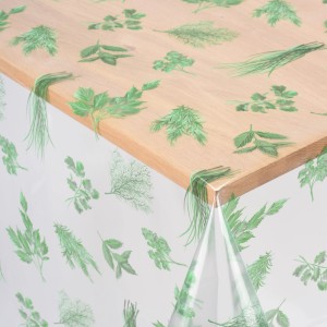 Venilia Tischschoner Meterware mit Kräutermuster in Grün, transparent.