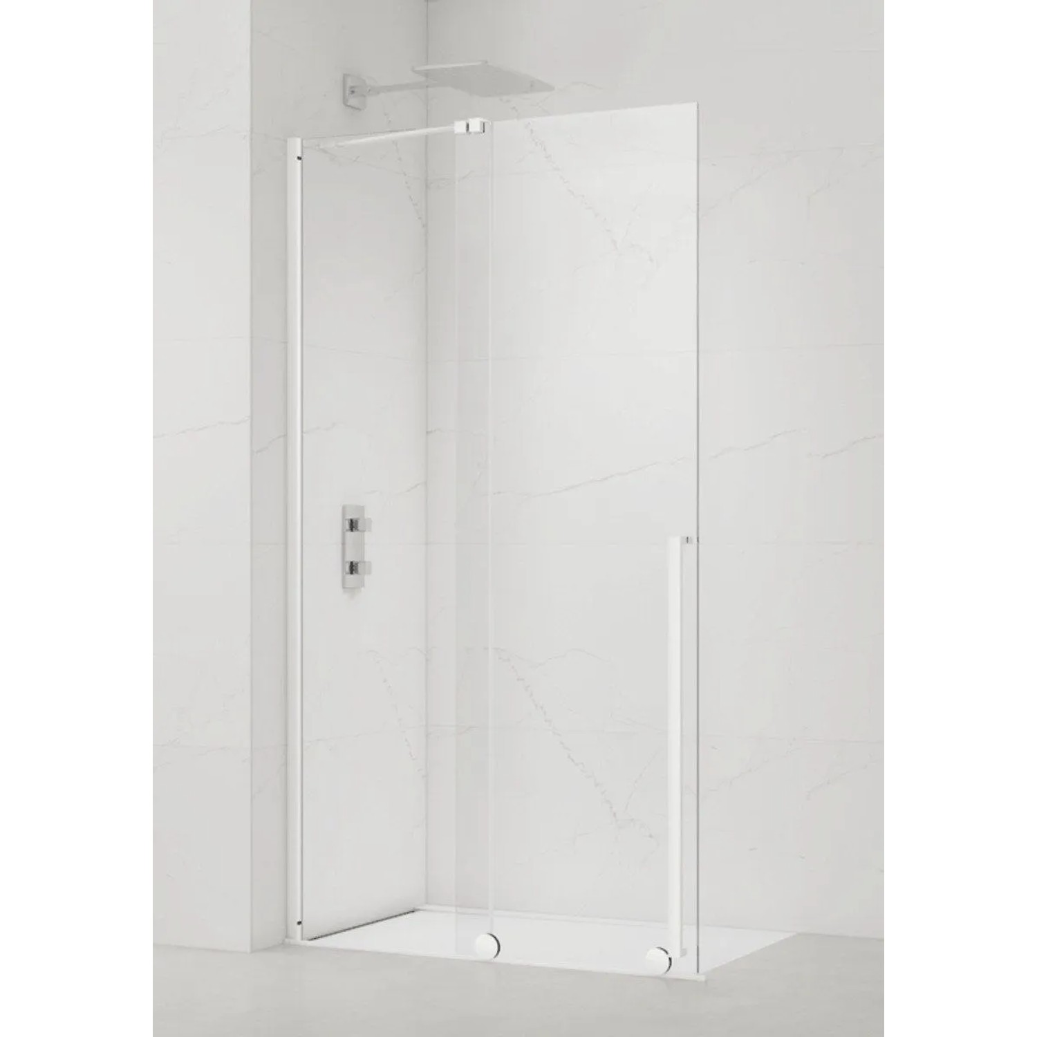 Swiss Aqua Technologies Walk-In Duschwand Duschabtrennung 110CM Klares Sicherheitsglas Easy Clean Profil Weiß