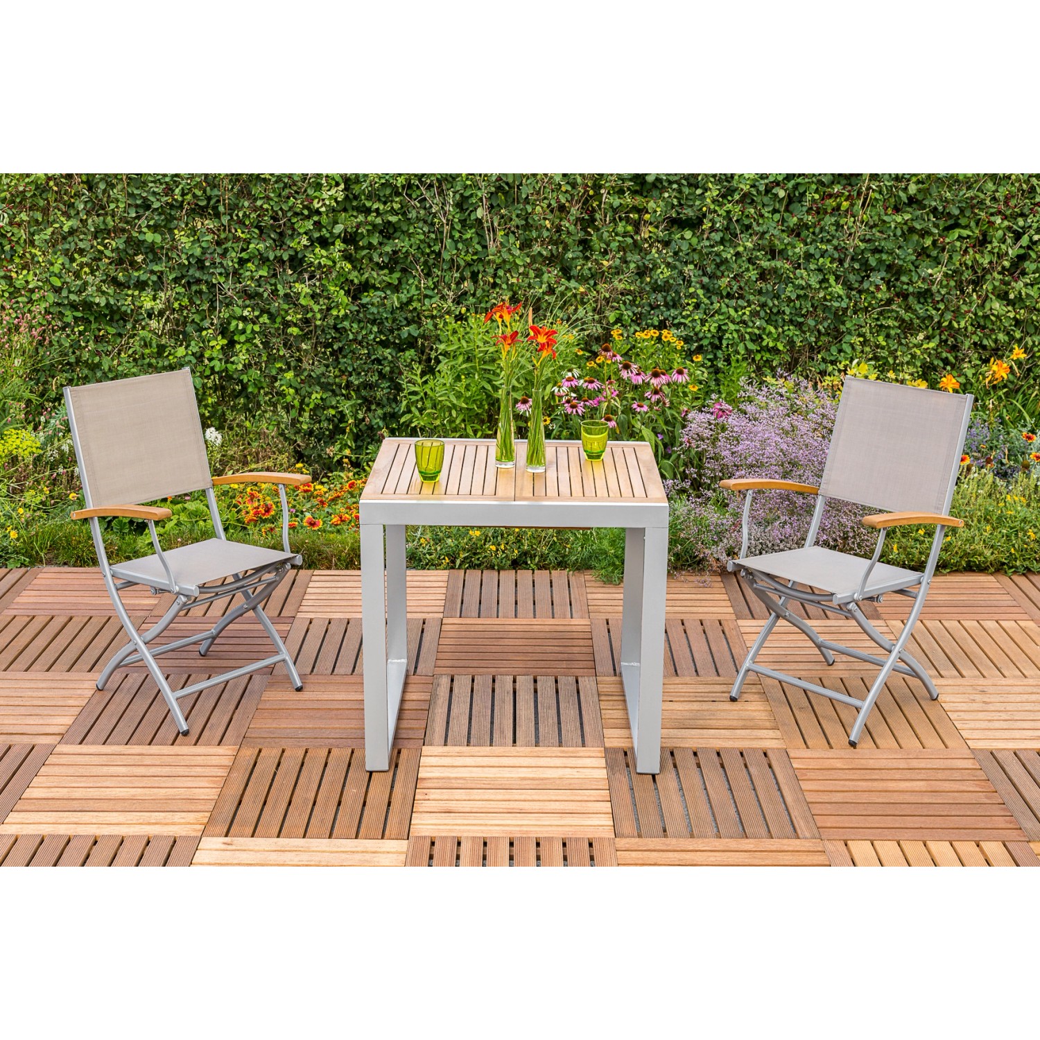 Gartenmöbel-Set Naxos 3-tlg. Grau inkl. Tisch 80/120 cm x 70 cm günstig online kaufen