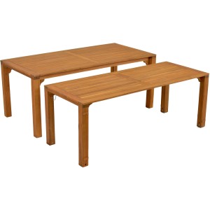 Merxx Gartentisch, rechteckig, ausziehbar, Naturholz, 90x185 cm, mit passender Bank.