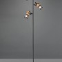 Schwarze Trio Stehlampe Tosh mit drei Holz-Akzenten, ideal als Design-Stehleuchte.