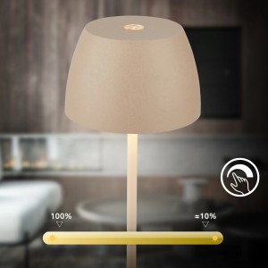 Beige Brilo LED Akku Tischleuchte Serina Mini, dimmbar, 20 cm hoch, für den Innen- und Außenbereich.