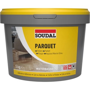 Eimer Soudal Parkettkleber 68A, 5 kg, lösemittelfrei, für die Verklebung von Parkett.