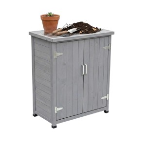 Relaxdays Pflanztisch Tannenholz Stahl Grau mit Unterschrank 90 cm x 75 cm x 40 cm