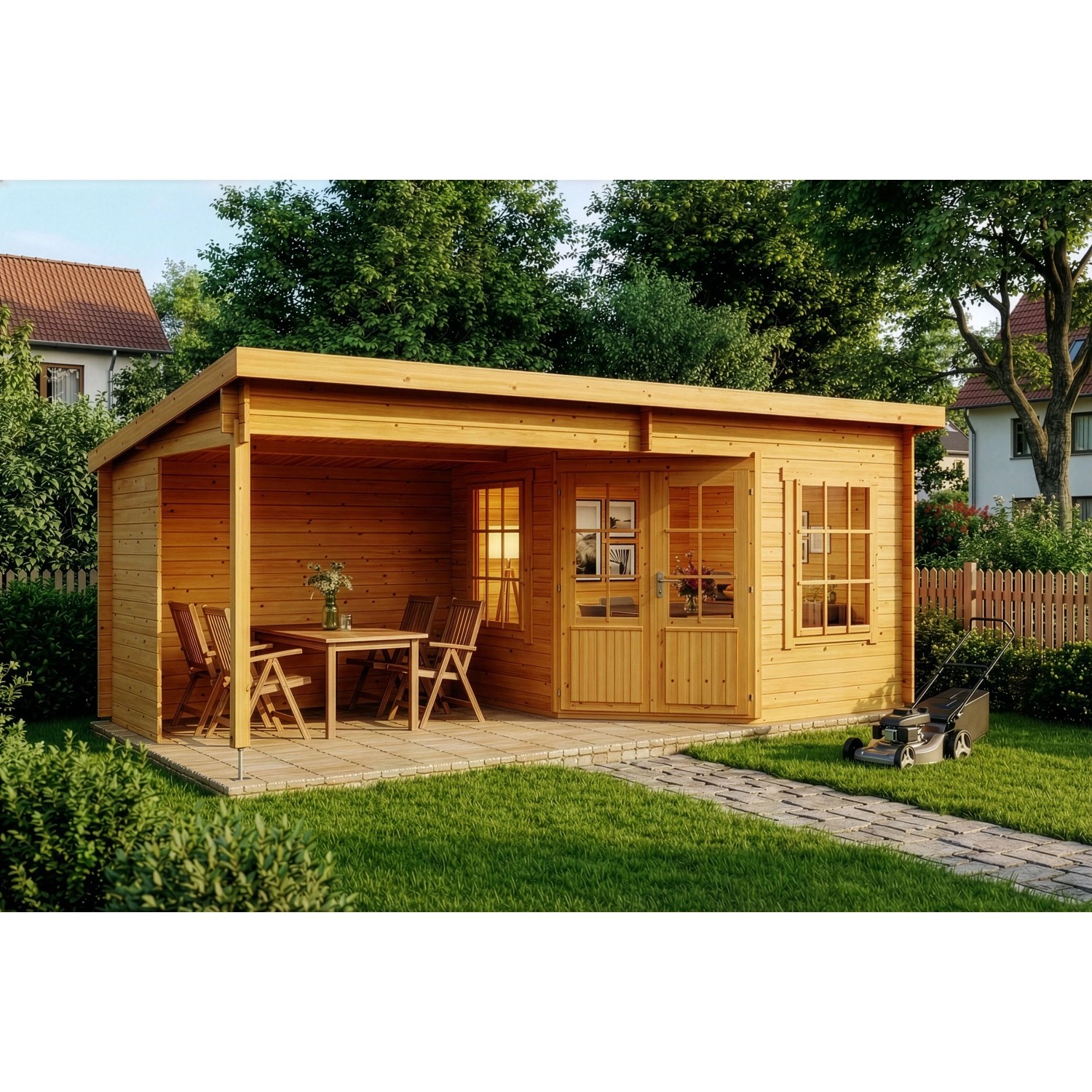 Carlsson Holz Gartenhaus Carl-28 Pultdach 28 mm Wandstärke 578 x 274 cm kaufen bei OBI