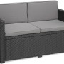 Allibert Loungeset Monaco, 2-Sitzer Gartenmöbel in Graphitgrau mit grauen Kissen.