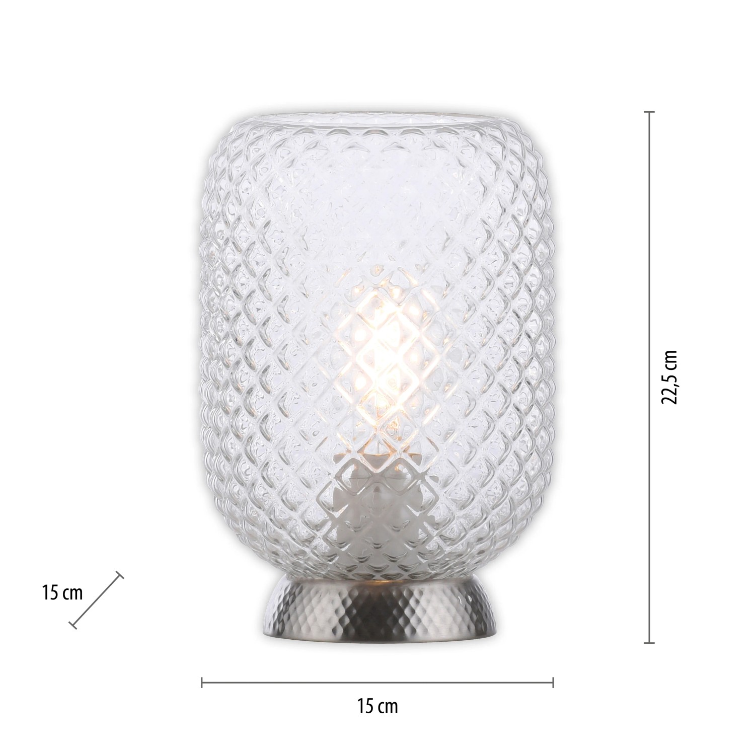 Just Light Tischleuchte Reishi, 22,5 cm, Stahl, mit geriffeltem Glas. Design-Tischlampe für stimmungsvolle Beleuchtung.
