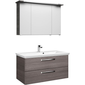 Pelipal Badmöbel-Set Trentino, 110 cm, Graphit: Waschtisch mit Unterschrank und Spiegelschrank.