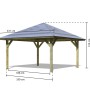 Karibu Pavilloncarport Vigo 1: Holzcarport mit Dach, stabile Pfosten, Maße sichtbar.
