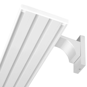 Weiße Bestlivings Gardinenschiene (360 cm) aus Aluminium mit Wandträger, 4-läufig.