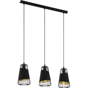 Eglo Pendelleuchte Austell, 3-flammig, schwarz-gold, Stahl/Textil. Moderne Hängeleuchte für Wohnräume.