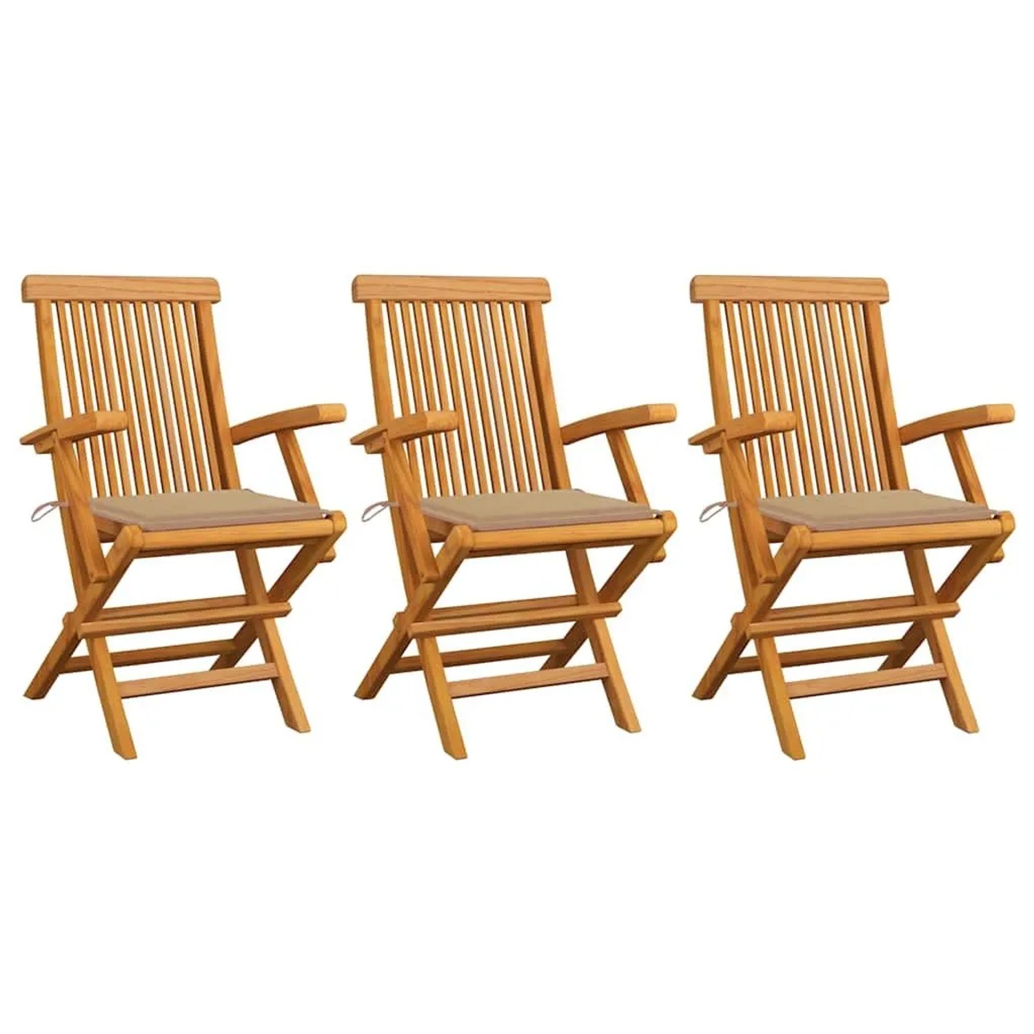 vidaXL Gartenstühle mit Beige Kissen 3 Stk Massivholz Teak 3062517