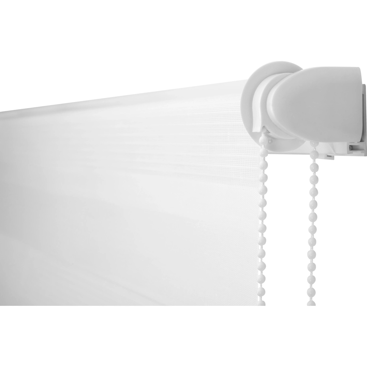 Weißes Vario-Rollo Sedano, 60x150 cm, mit Kettenzug zur Lichtregulierung.