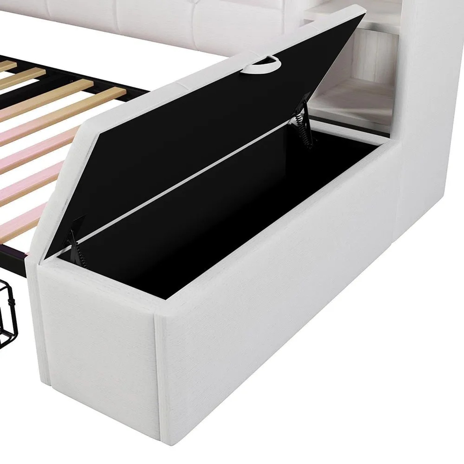 KOMHTOM Chaiselongue 90x190 Cm  Mit Zwei Schubladen  Staufach Und Sitzbank Mit Stauraum Am Fußende  Weiß