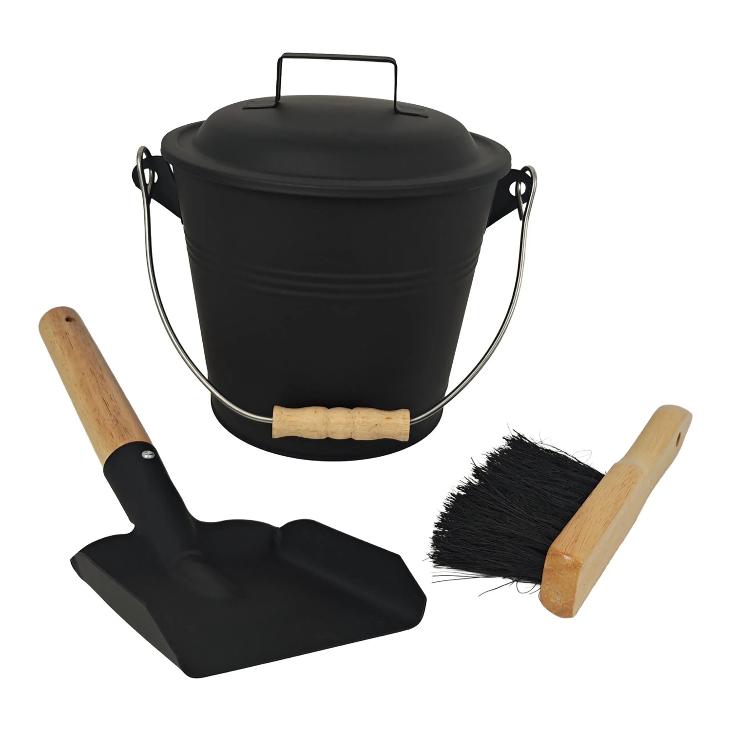 Relaxdays Ascheeimer Eisen Schwarz mit Feger und Schaufel 4,5,