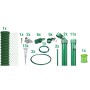 Komplettes Maschendrahtzaun-Set grün: Zaun, Pfosten, Streben, Draht, Bodenhülsen und Zubehör für 25 m Zaunlänge.