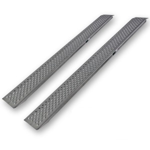 2 graue Alu Auffahrrampen, 200 cm lang, für Autoanhänger, Tragkraft 400 kg.