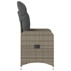 Verstellbarer vidaXL Gartensessel aus grauem Poly Rattan mit Kissen, Seitenansicht.