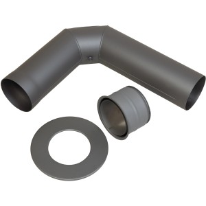 Hark Kaminofen Anschluss-Set Standard Titan: Ofenrohrbogen, Rosette und Wandfutter in Grau.
