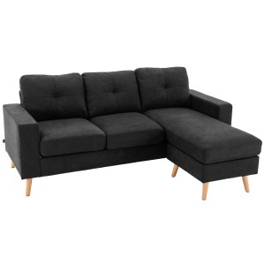 Schwarzes HOMCOM Ecksofa mit Leinenbezug und Holzfüßen, 193x136x85 cm.