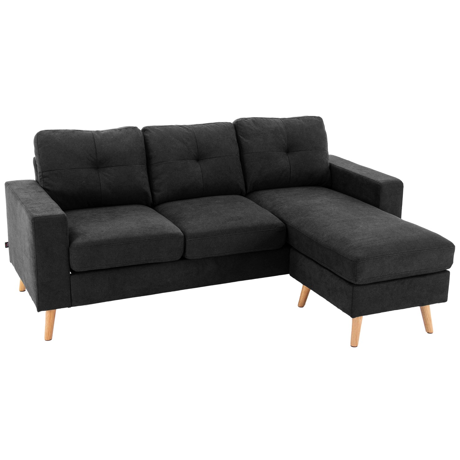 HOMCOM Ecksofa Leinen Gummiholz Schwarz 193L x 136B x 85H cm günstig online kaufen