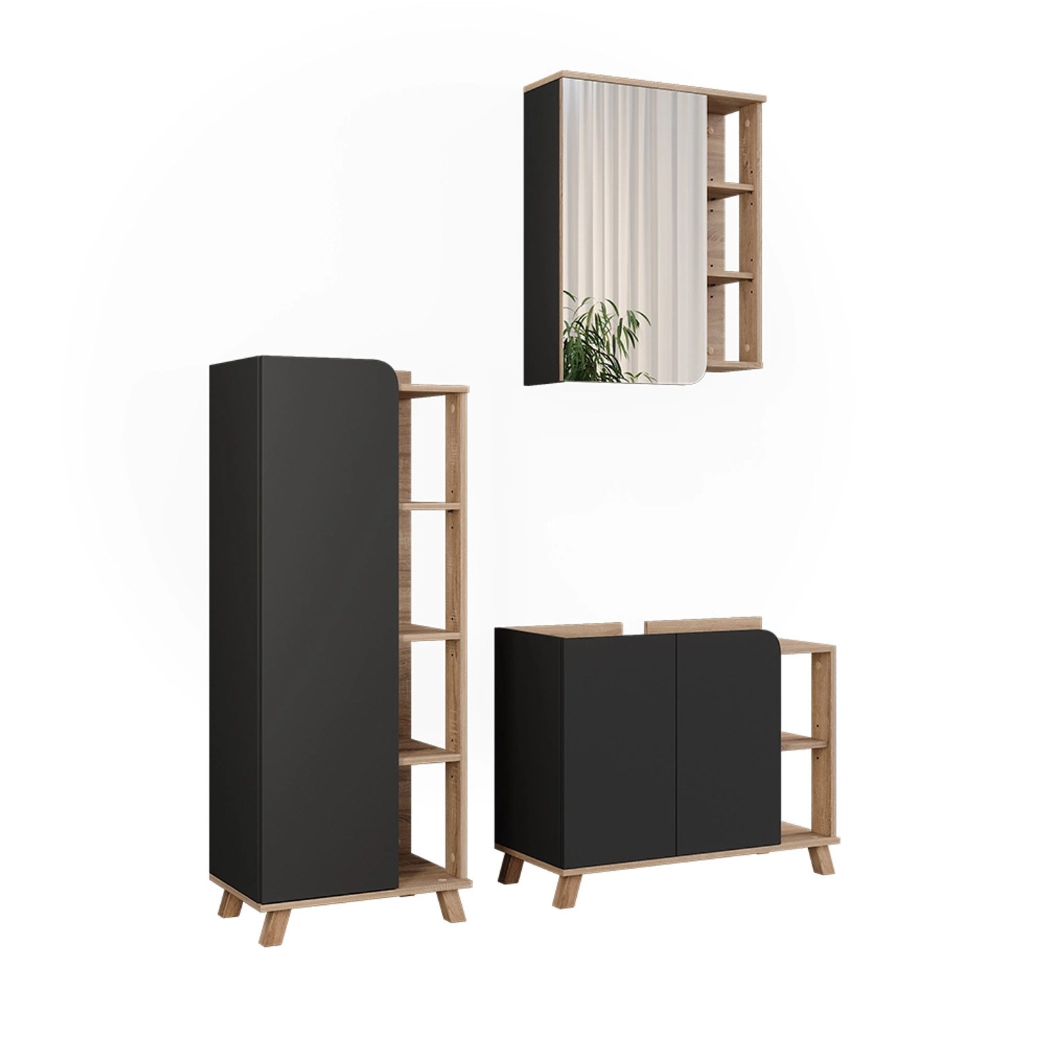 Vicco Badmöbel-Set Karen Sonoma/Anthrazit 3 Teile günstig online kaufen