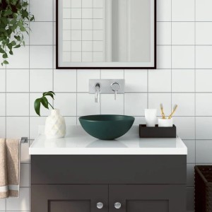 vidaXL Waschbecken Keramik Dunkelgrün Rund 146981