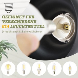 Nahaufnahme des E14-Sockels eines schwarzen NETTLIFE Deckenstrahlers, der die Kompatibilität mit verschiedenen E14-Leuchtmitteln zeigt.