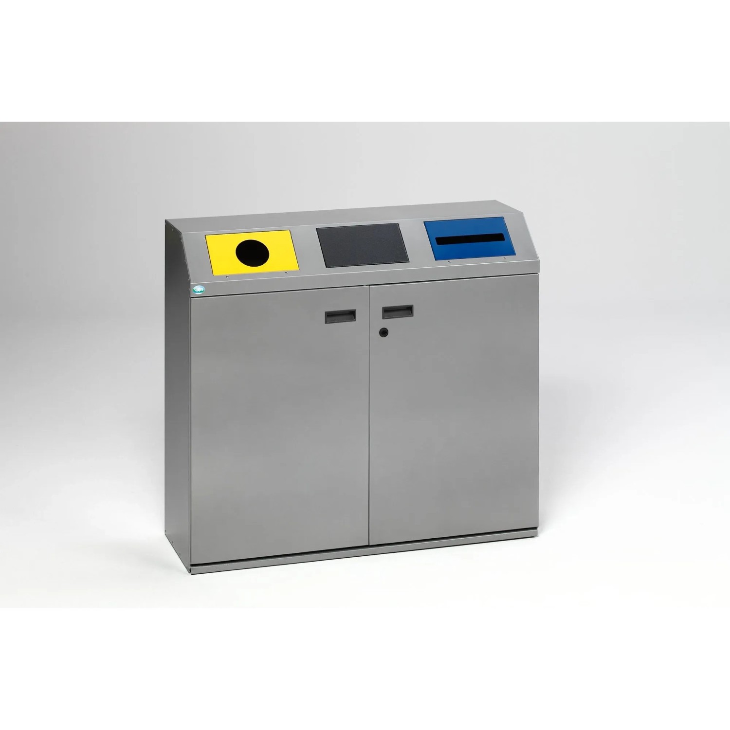 PROREGAL Selbstlöschende Wertstoffsammlstation Eckig Mit 3 Einsätzen 80 Liter Je Behälter HxBxT 97,5 x 108 x 37,5 cm Verzinkter Stahl Silber