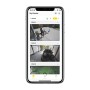 Smartphone mit Yale Überwachungskamera App und Live-Ansicht der 2 Outdoor-Kameras.