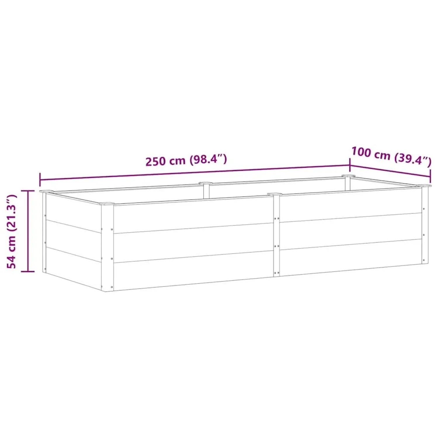 Graues Furnicato Hochbeet, 250x100x54 cm, aus WPC und Stahl. Ideal für Garten und Terrasse.