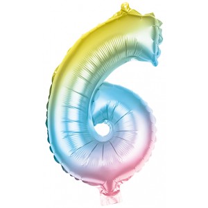 Party Factory Folienballon Zahl 6, Multicolor, 100 cm hoch. Deko für Geburtstage und Partys.