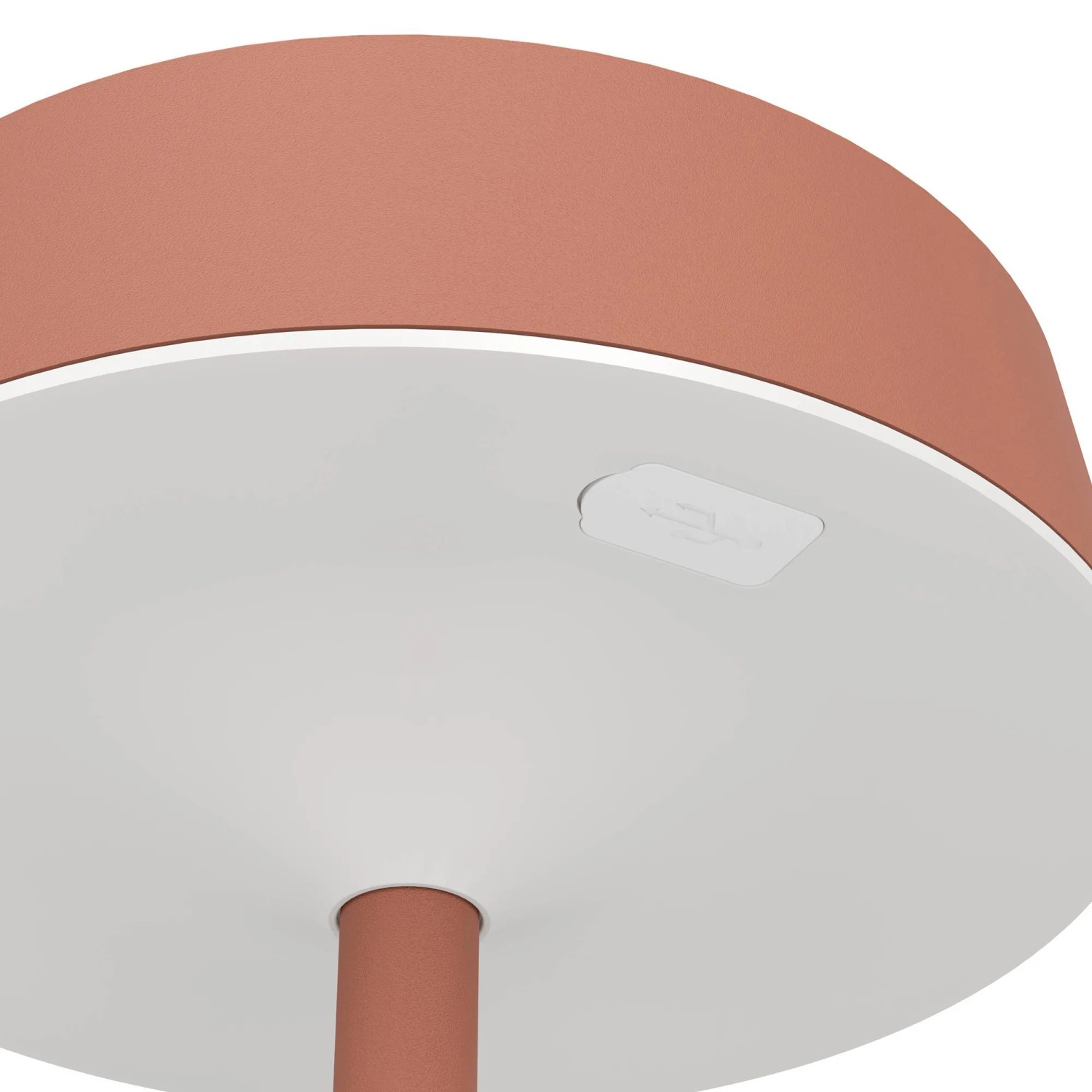 Detailaufnahme der roten EGLO SIMERI Solar Tischleuchte mit USB-C Anschluss.