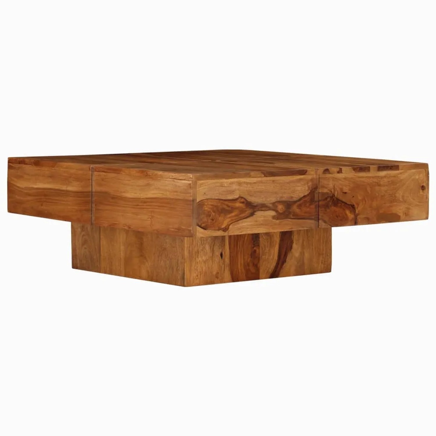 Quadratischer Couchtisch aus Akazienholz, 80x80x30 cm, für Wohnzimmer.