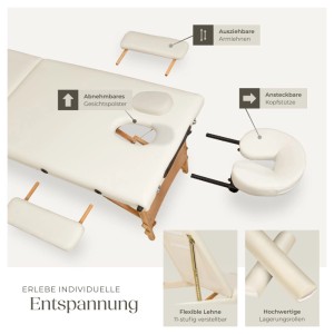 Tectake 3 Zonen Massageliege Set Daniel Breite 60 cm  Polsterung 3 cm Inklusive Lagerungsrollen und Tragetasche  210 x 95 x 84 cm Beige