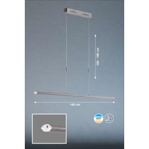 Moderne LED-Pendelleuchte Beat TW von Fischer & Honsel, Aluminium, dimmbar, 140 cm lang.