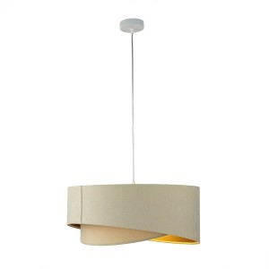 Licht-Erlebnisse Pendelleuchte E27 Ø 50 cm Rund Velours Stoff In Creme Gold