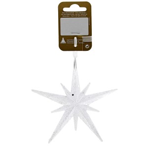 Weißer Deko-Stern aus Kunststoff zum Aufhängen, Ø 11 cm, Weihnachtsbaumschmuck.