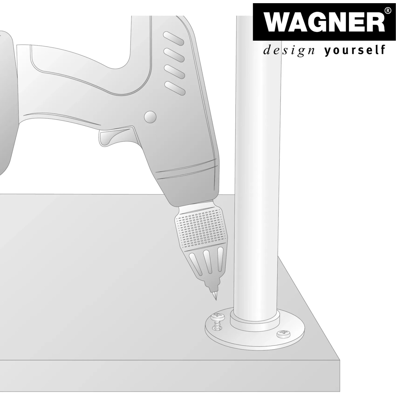 Montage des schwarzen Wagner Möbelbeins Industrial Pipe (400 mm) mit einem Akkuschrauber.