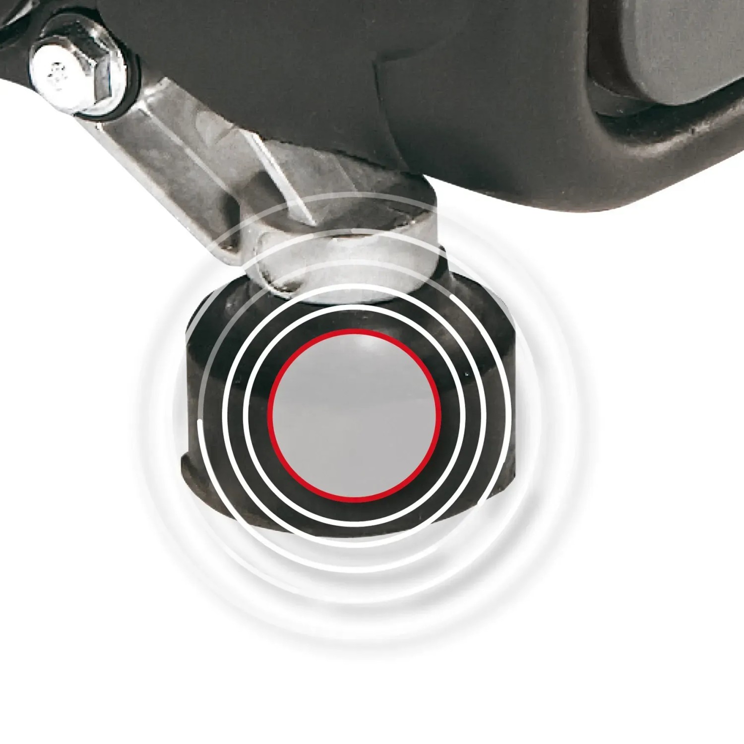 Detailaufnahme: Schwingungsdämpfer am Einhell Notstromaggregat TC-PG 10 E5.