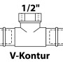 Kirchhoff RG-T-Stück 22mm x 18,7mm, blank, mit Muffen. Pressfitting für Sanitär- und Heizungsinstallation.